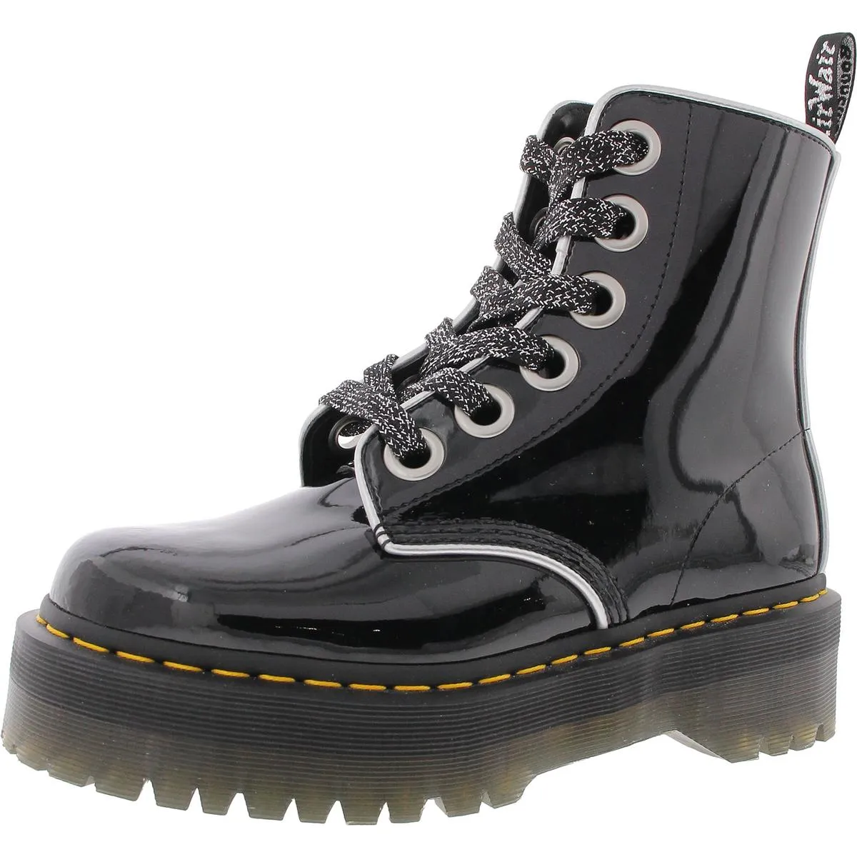 Molly Womens Lugged Sole Patent Leather Combat & Lace-Up Boots