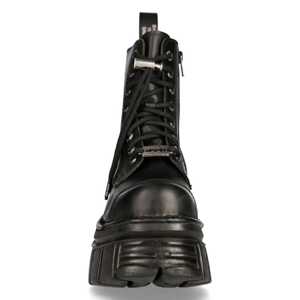New Rock Black Leather Combat Tower Boots- M-NEWMILI083-S21