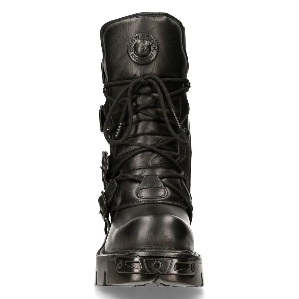 New Rock Black Leather Mid-Calf Boots-391-S18