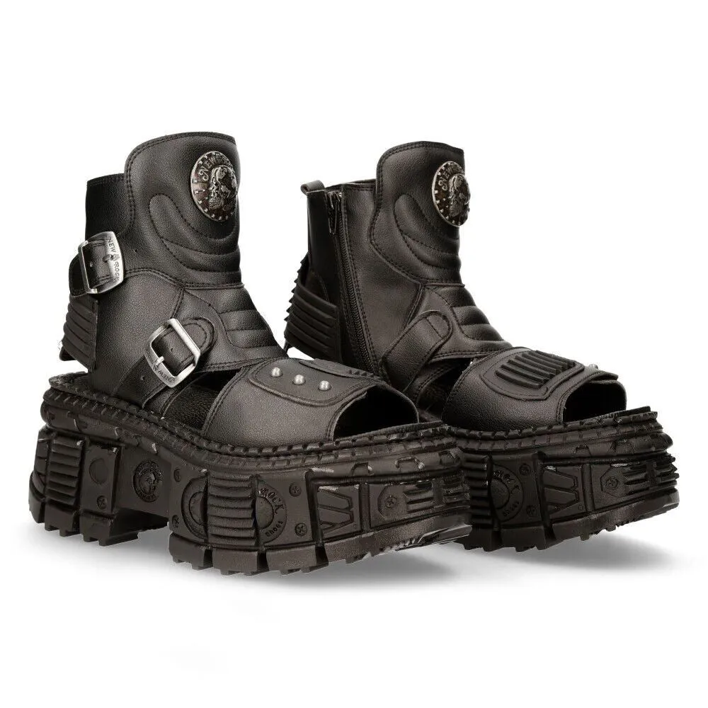 New Rock Black VEGAN Leather Boot Sandals-BIOS106-V3