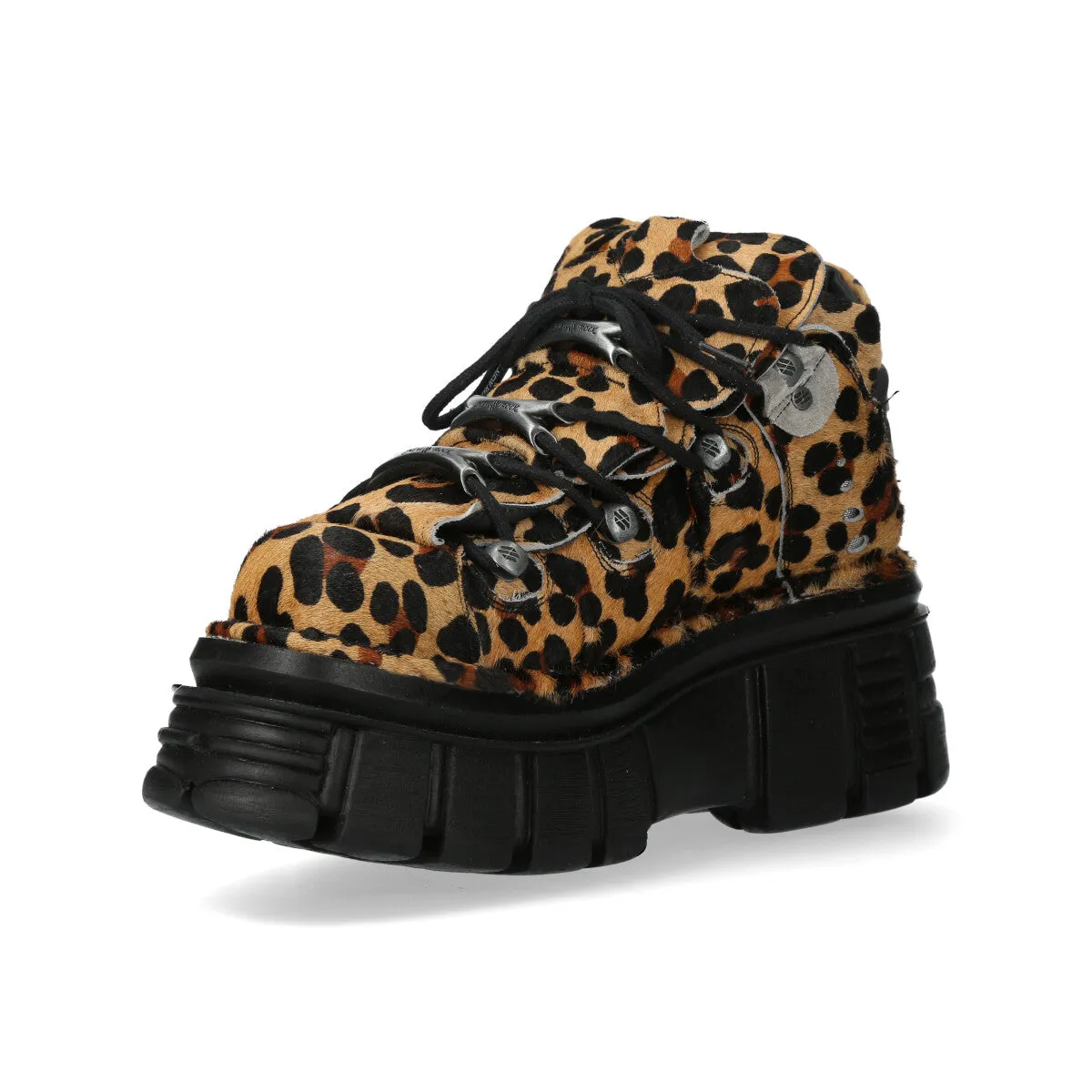 New Rock M-106-C192 Leopard Brown Leather Gothic Ankle Boots