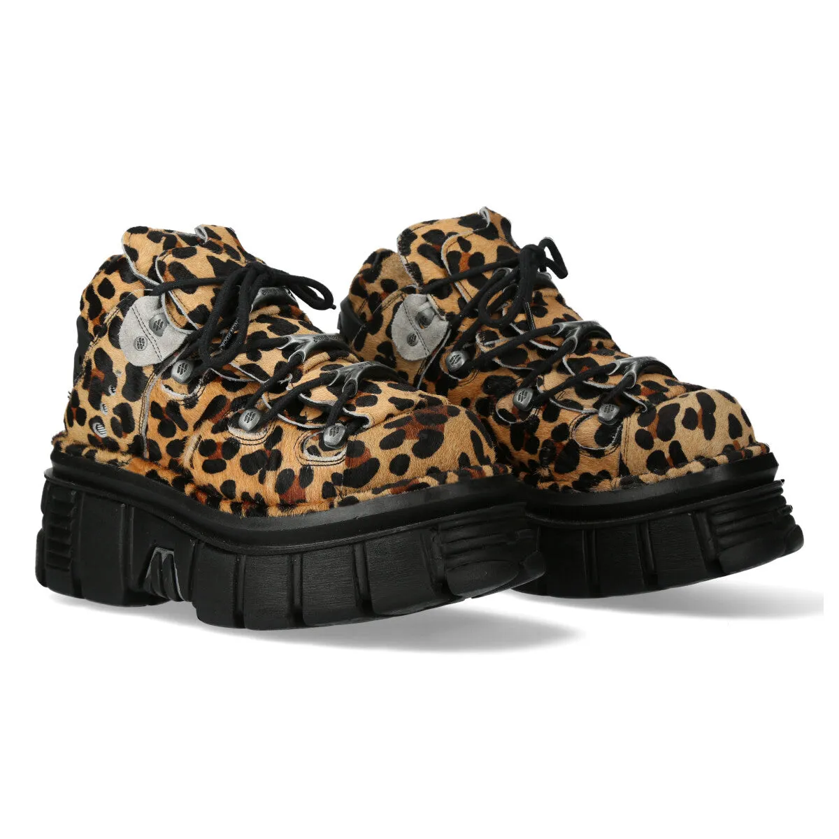 New Rock M-106-C192 Leopard Brown Leather Gothic Ankle Boots