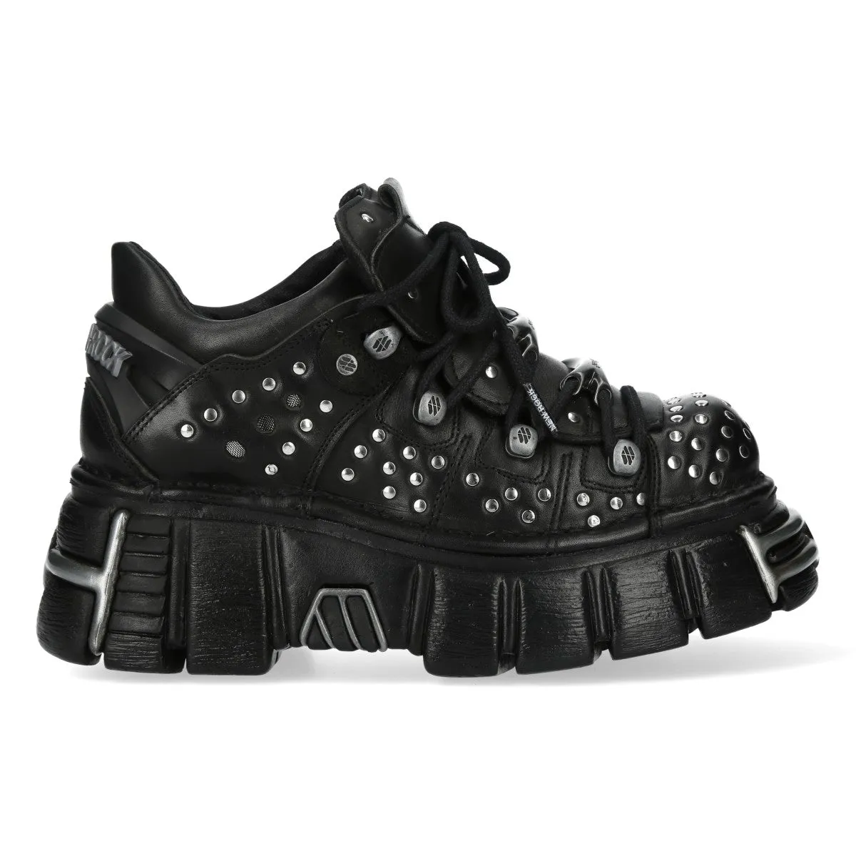 New Rock M-120NR-C1 Black Leather Gothic Platform Ankle Boots