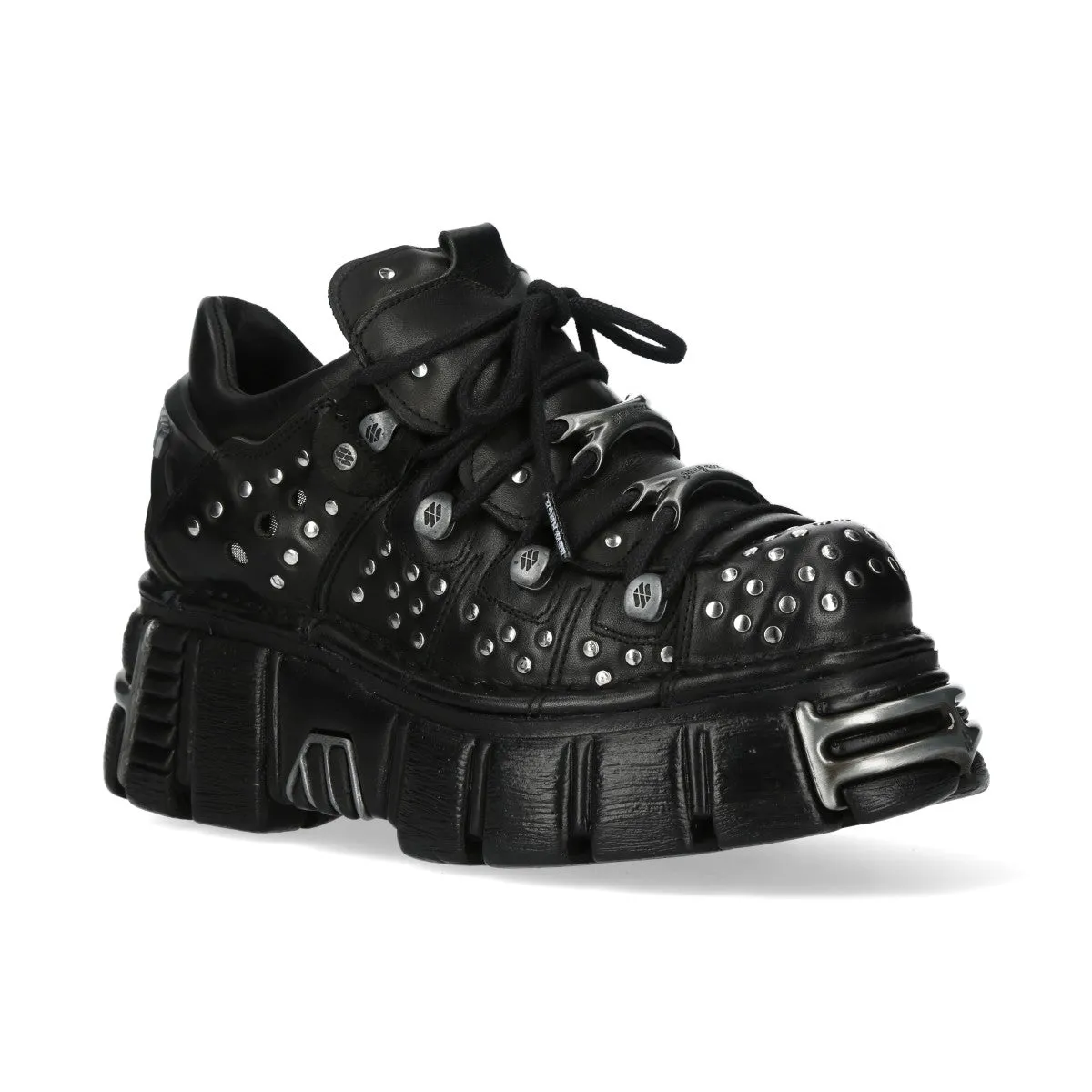 New Rock M-120NR-C1 Black Leather Gothic Platform Ankle Boots
