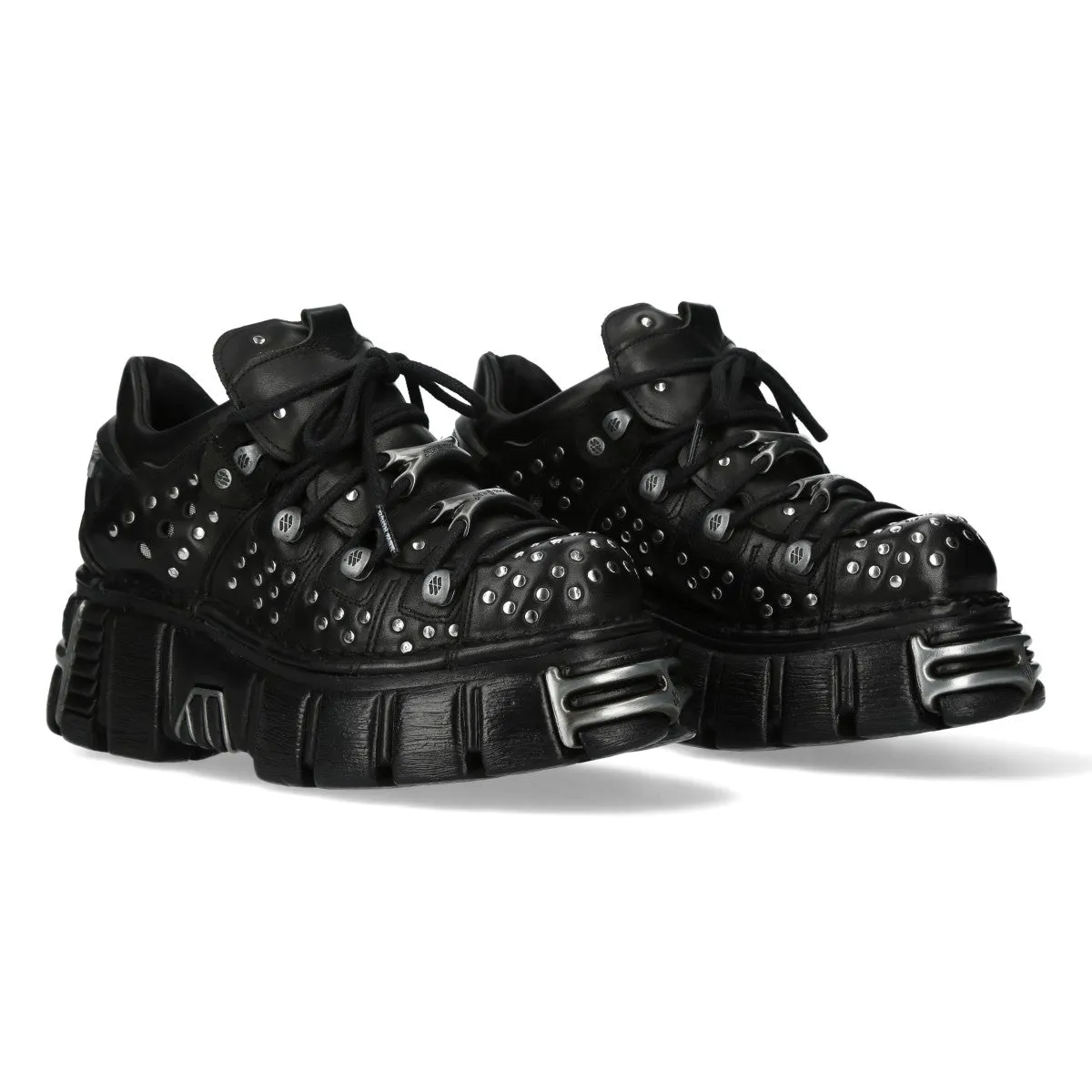 New Rock M-120NR-C1 Black Leather Gothic Platform Ankle Boots