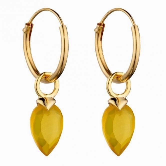 November Yellow Gold Plated Birthstone  Chalcedony Stone Hoop Charm Earring Y2671