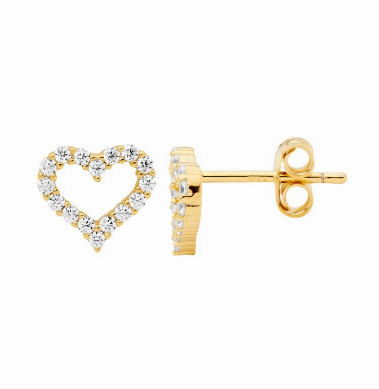 Open Heart 8mm with CZ Stud Earrings - 3 colours