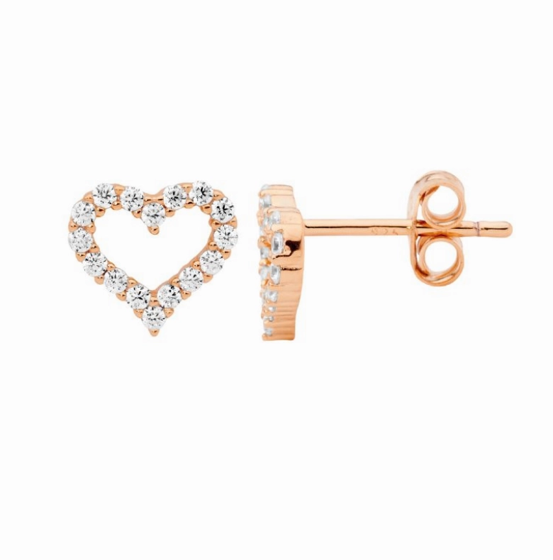 Open Heart 8mm with CZ Stud Earrings - 3 colours