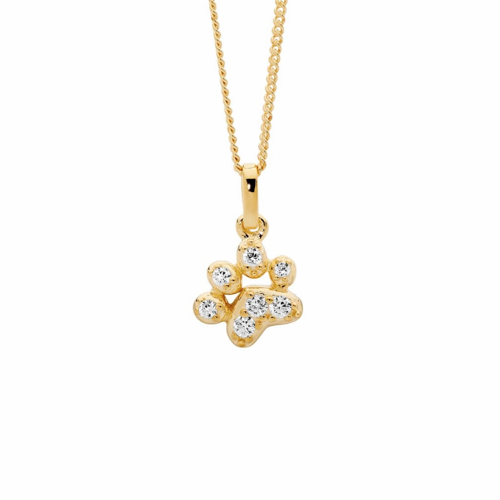 Paw Print with CZ Pendant - 3 Colours