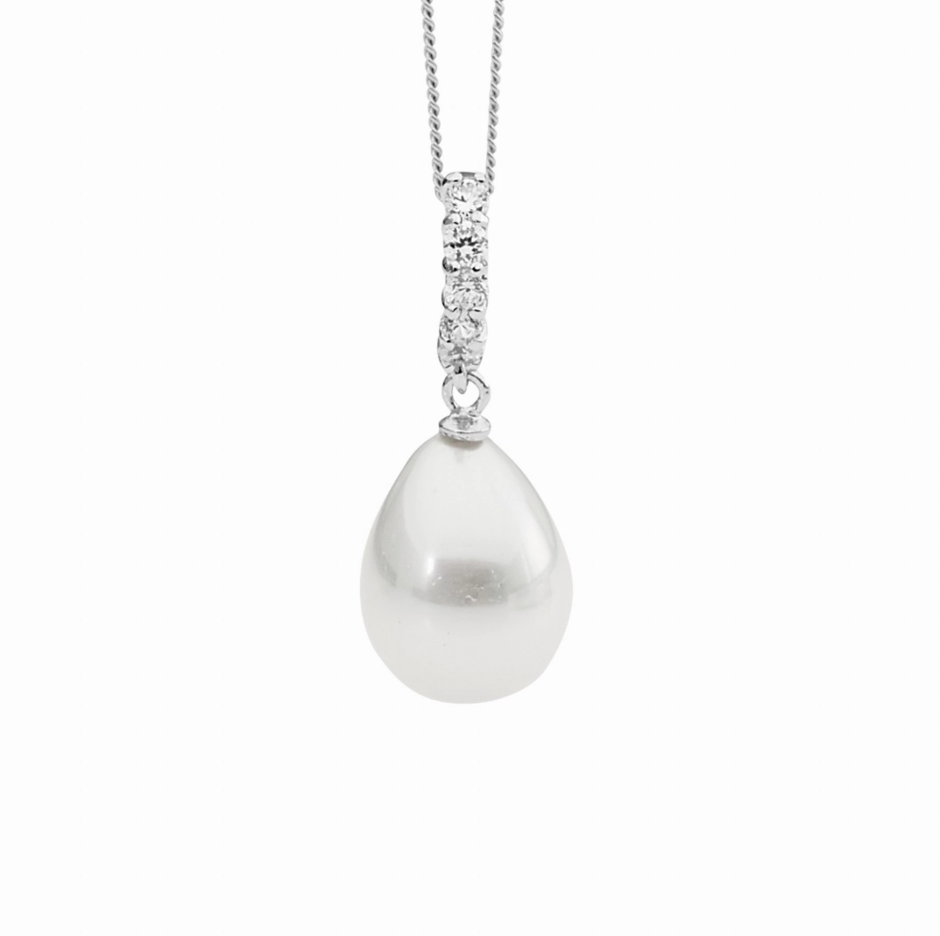 Pear Shape Pearl with WH CZs Drop Pendant