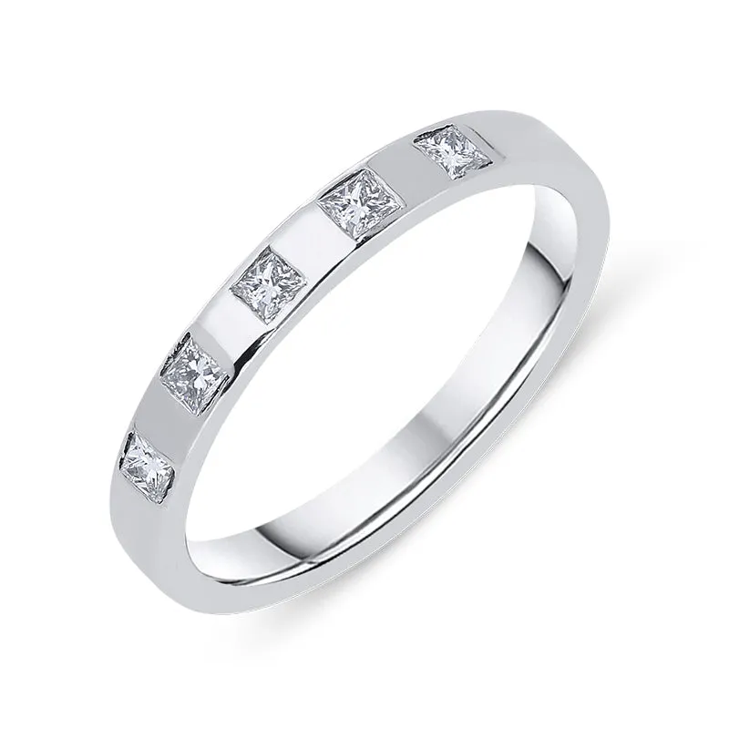 Platinum 0.30ct Diamond Five Stone Princess Cut Half Eternity Ring