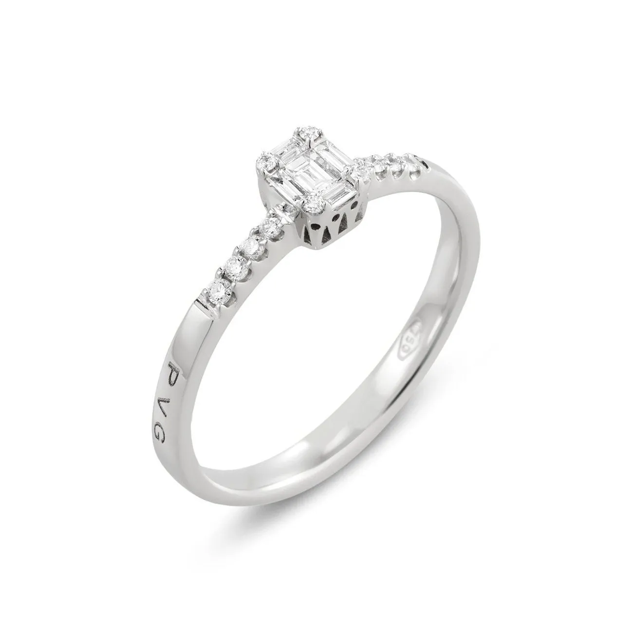 Ponte Vecchio Benvenuto 18ct White Gold 0.20ct Diamond Baguette Cluster Ring