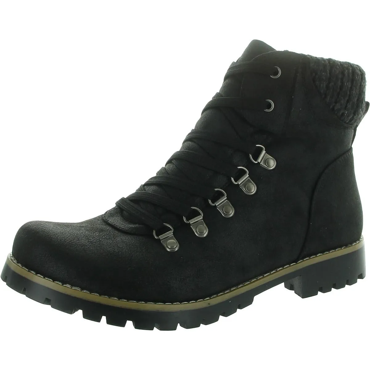 Primed Womens Mixed Media Faux Suede Combat & Lace-Up Boots