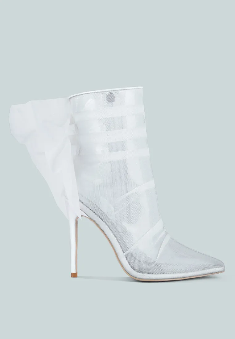 princess organza wrapped style heeled ankle boots