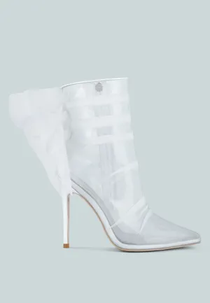 princess organza wrapped style heeled ankle boots
