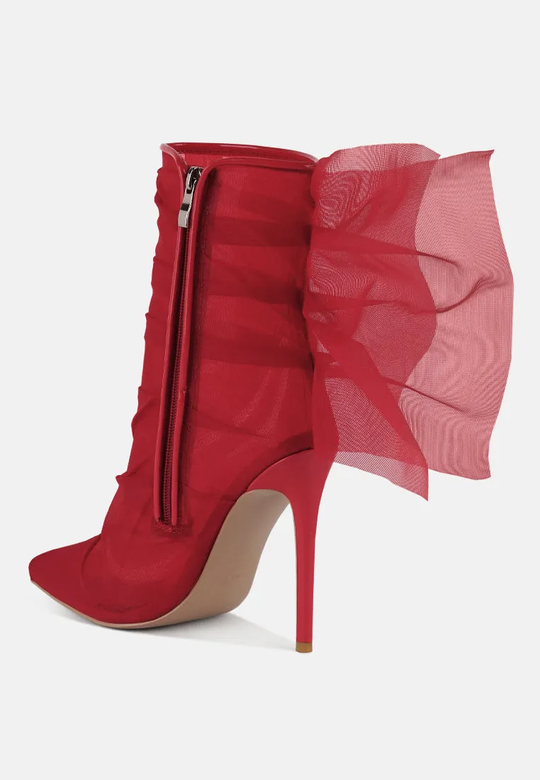 princess organza wrapped style heeled ankle boots