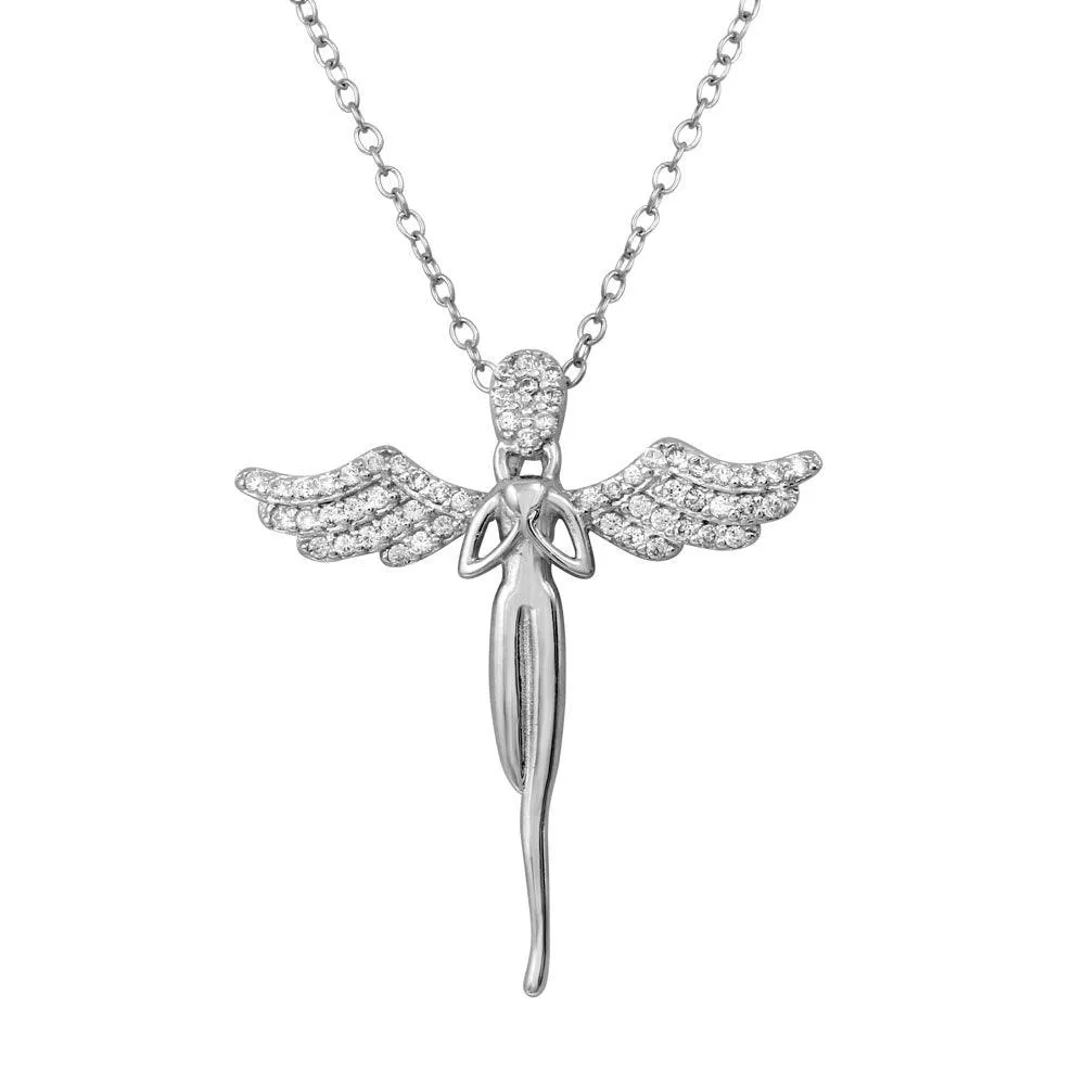 Rhodium Plated 925 Sterling Silver Angel CZ Necklace - BGP01227