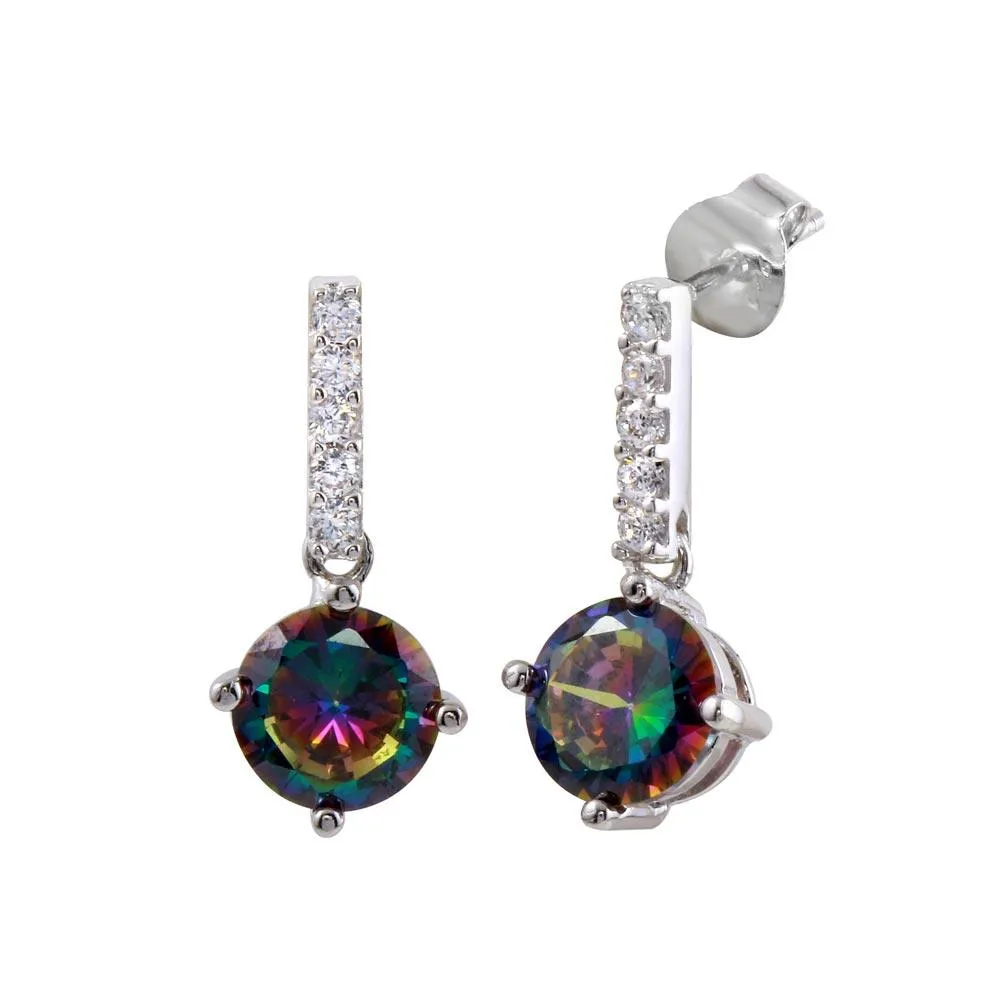 Rhodium Plated 925 Sterling Silver Dangling CZ Synthetic Mystic Topaz Earrings - BGE00616