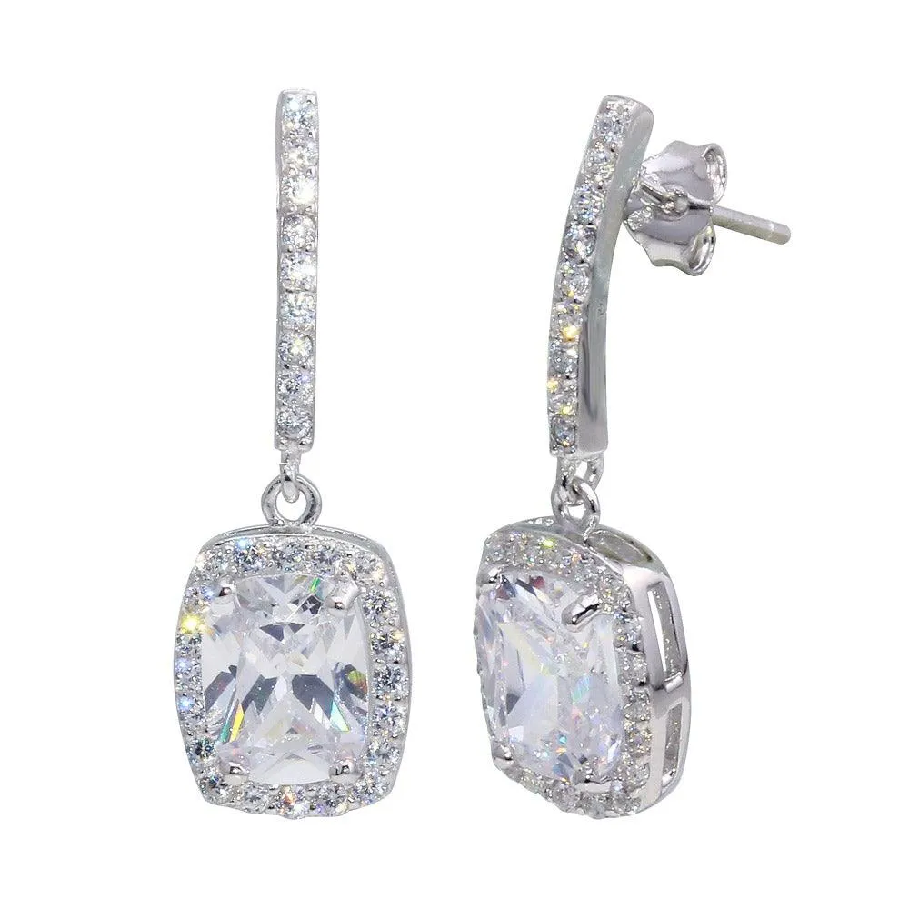 Rhodium Plated 925 Sterling Silver Dangling Square CZ Earrings - BGE00380