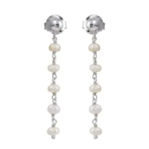 Rhodium Plated 925 Sterling Silver Dangling Synthetic Pearl Earrings - DIE00006RH-PRL