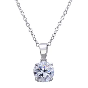 Rhodium Plated 925 Sterling Silver Round Clear CZ Solitaire Necklace - STP01627RH