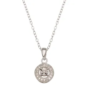 Rhodium Plated 925 Sterling Silver Round with Real Diamond  Stone Necklace - STP01640