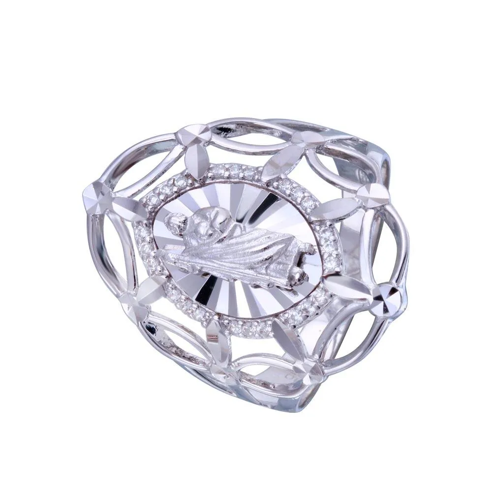 Rhodium Plated 925 Sterling Silver Saint Jude CZ Filigree Ring - GMR00339
