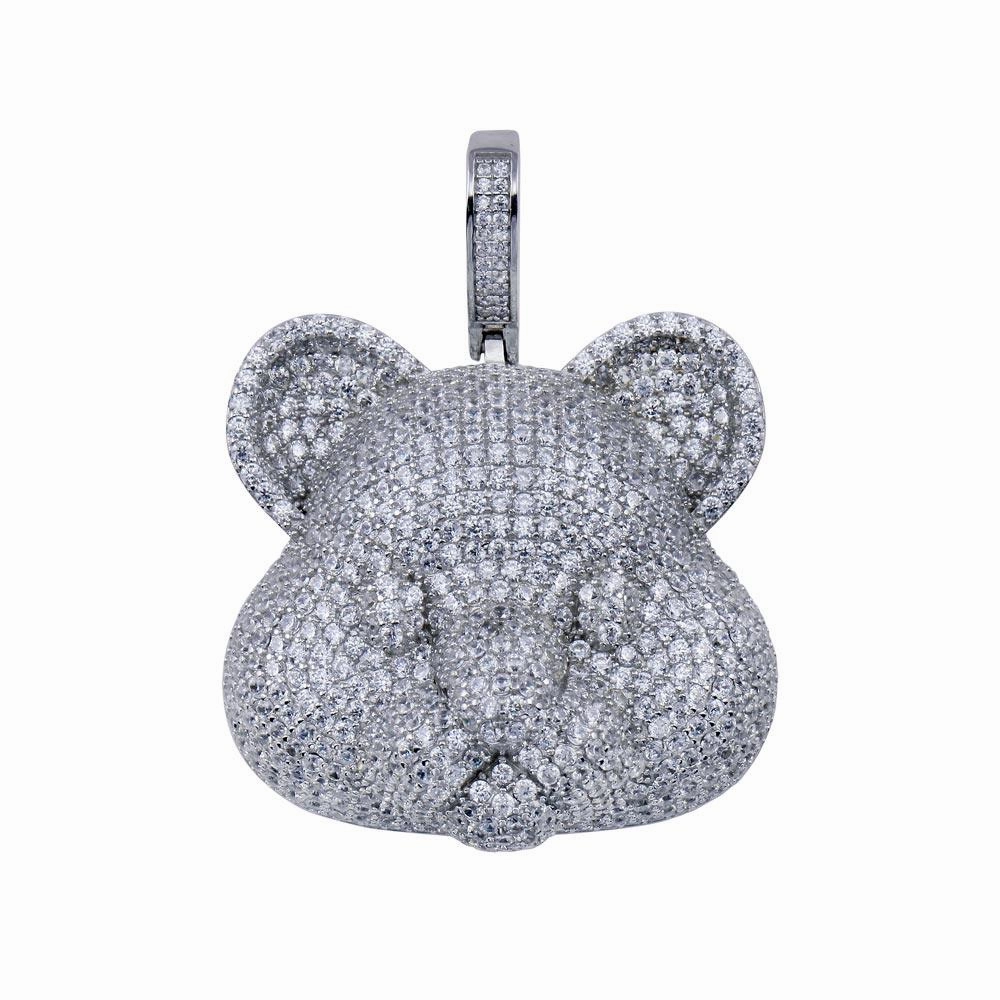 Rhodium Plated 925 Sterling Silver CZ  Bear Hip Hop Pendant - SLP00271
