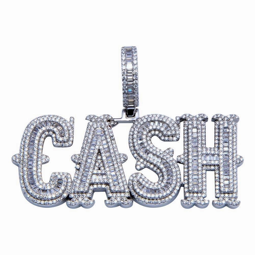 Rhodium Plated 925 Sterling Silver CZ CASH Hip Hop Pendant - SLP00250