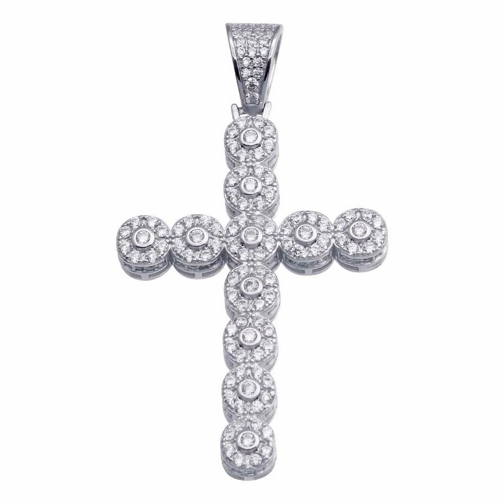 Rhodium Plated 925 Sterling Silver CZ Cross Hip Hop Pendant - SLP00179