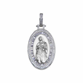 Rhodium Plated 925 Sterling Silver CZ Mary Hip Hop Pendant - SLP00280RH