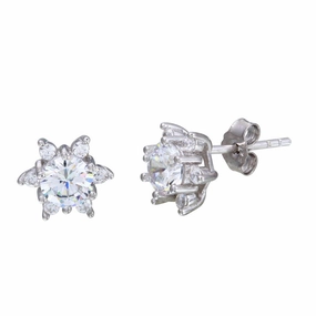 Rhodium Plated 925 Sterling Silver CZ Snow Flakes Stud Earrings - STE01105