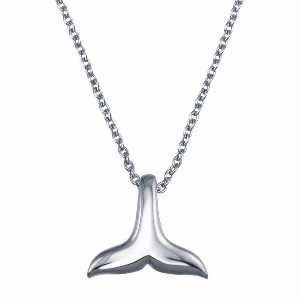 Rhodium Plated 925 Sterling Silver Whale Tail Pendant Necklace - SOP00150