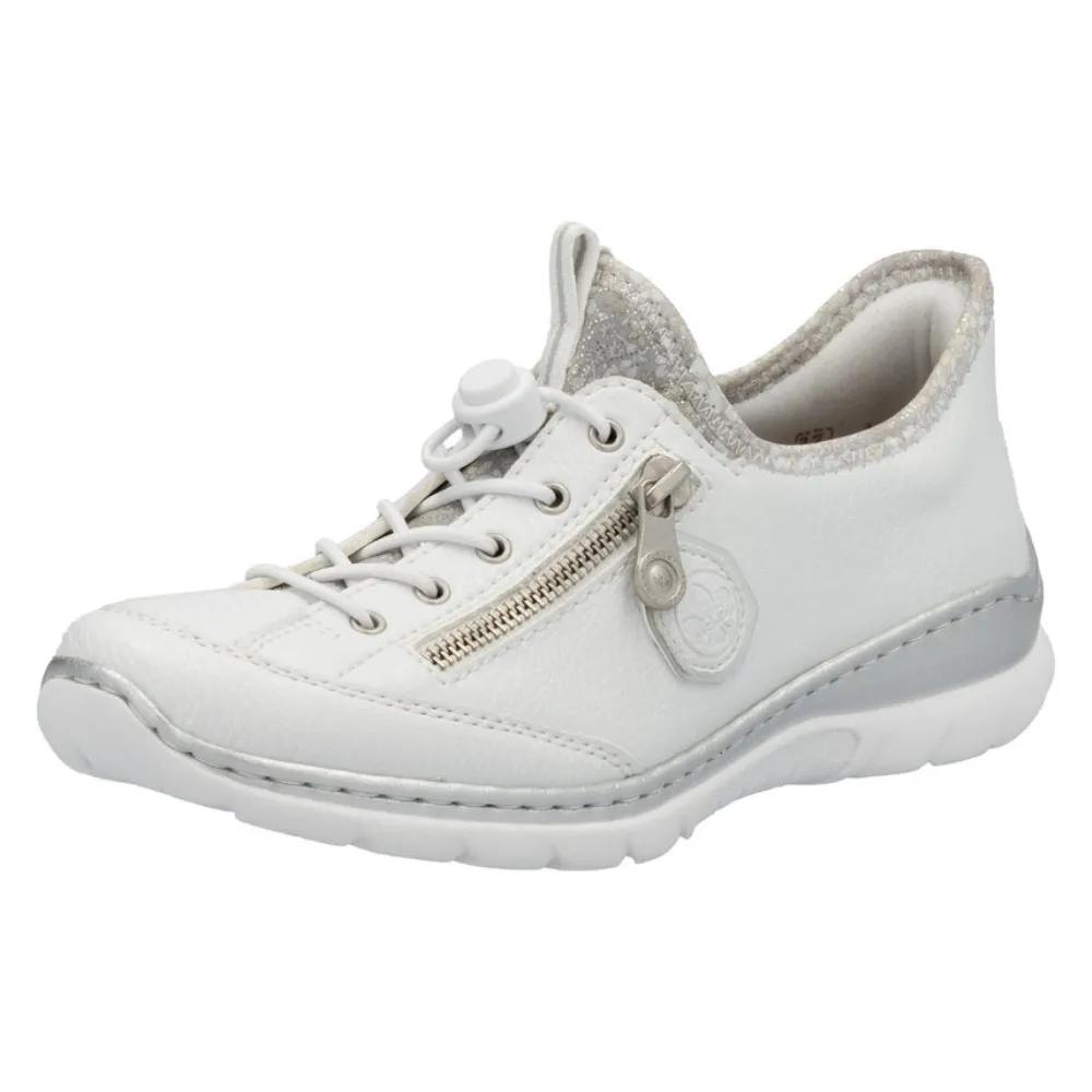 Rieker Nikita F1 White/Silver Flower Leather Shoe (Women's)