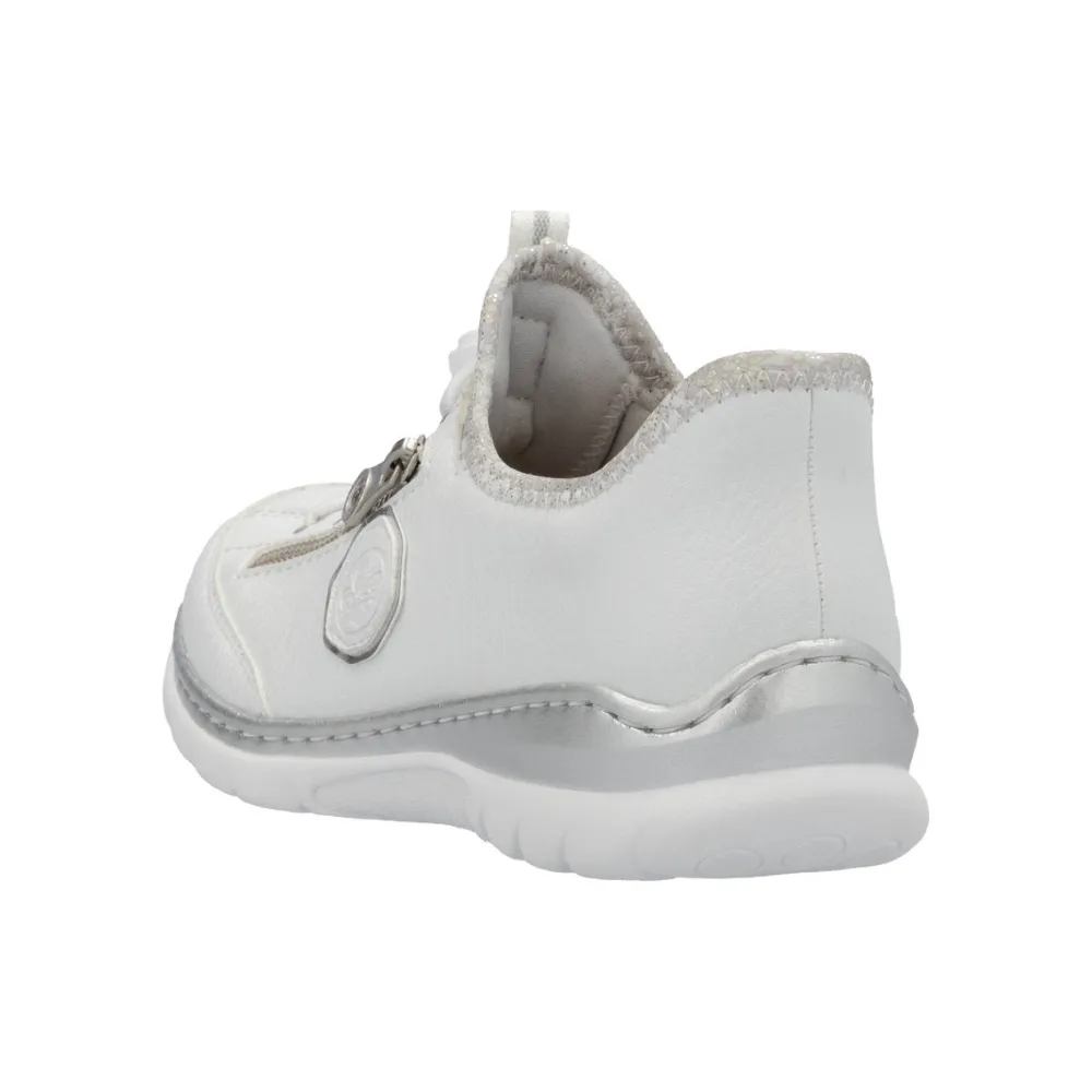 Rieker Nikita F1 White/Silver Flower Leather Shoe (Women's)