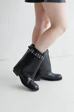 Scorpio Studded Foldover Boot In Black Leather