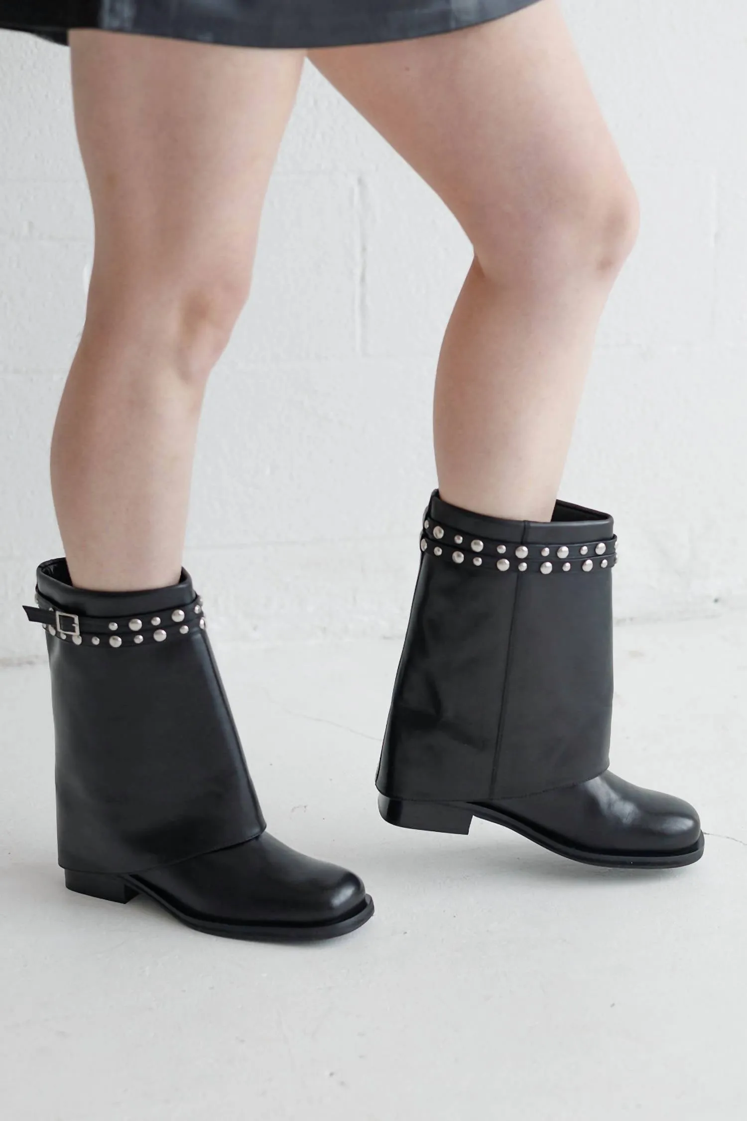 Scorpio Studded Foldover Boot In Black Leather