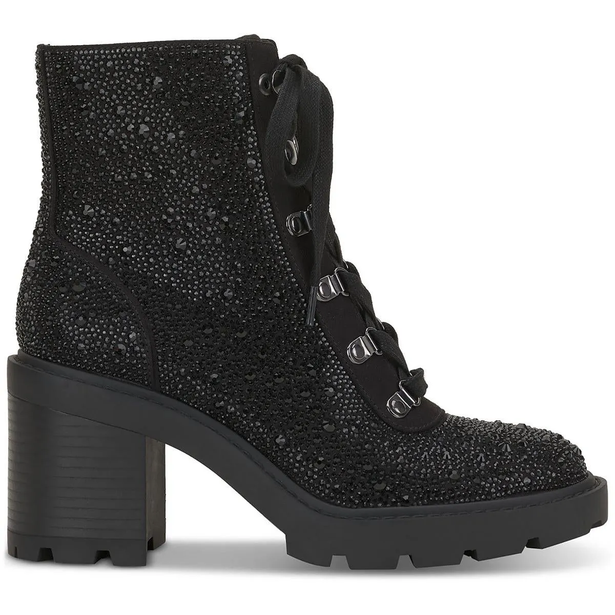 Shada Womens Embellished Textured Combat & Lace-Up Boots