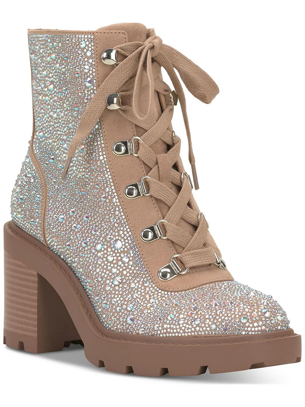 Shada Womens Embellished Textured Combat & Lace-Up Boots