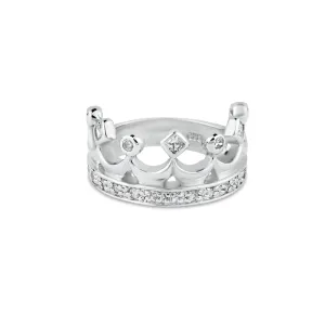 Silver 925 Rhodium Plated Clear CZ Crown Ring - BGR00002