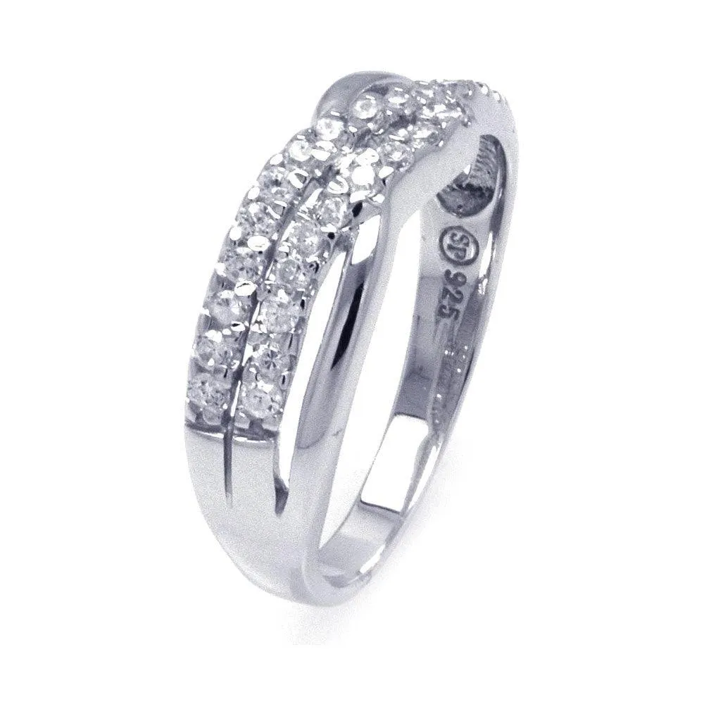 Silver 925 Rhodium Plated CZ Wave Ring - STR00783