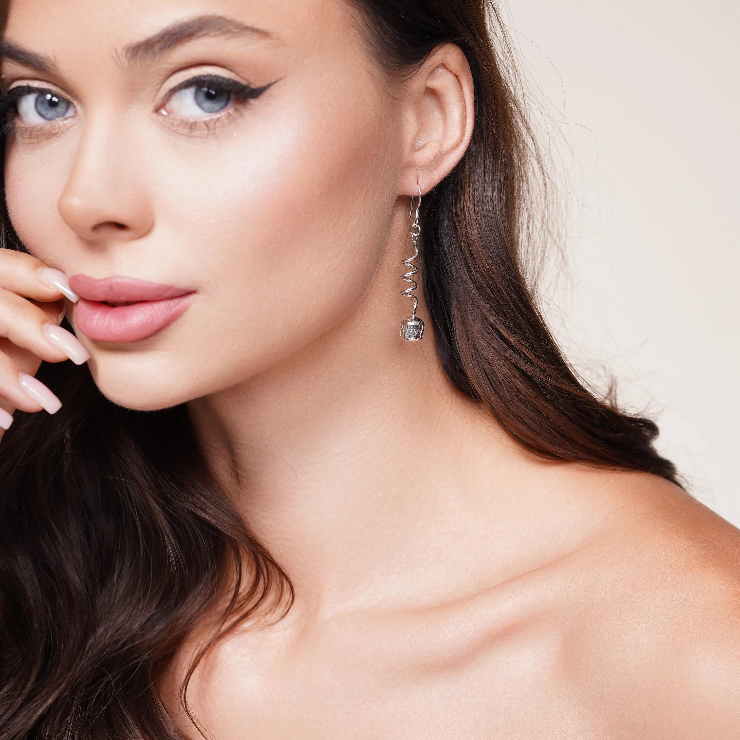 Silver 925 Rhodium Plated Dangling Twisted Wire Hanging Ball CZ Chandelier Hook Earrings - DSE00017