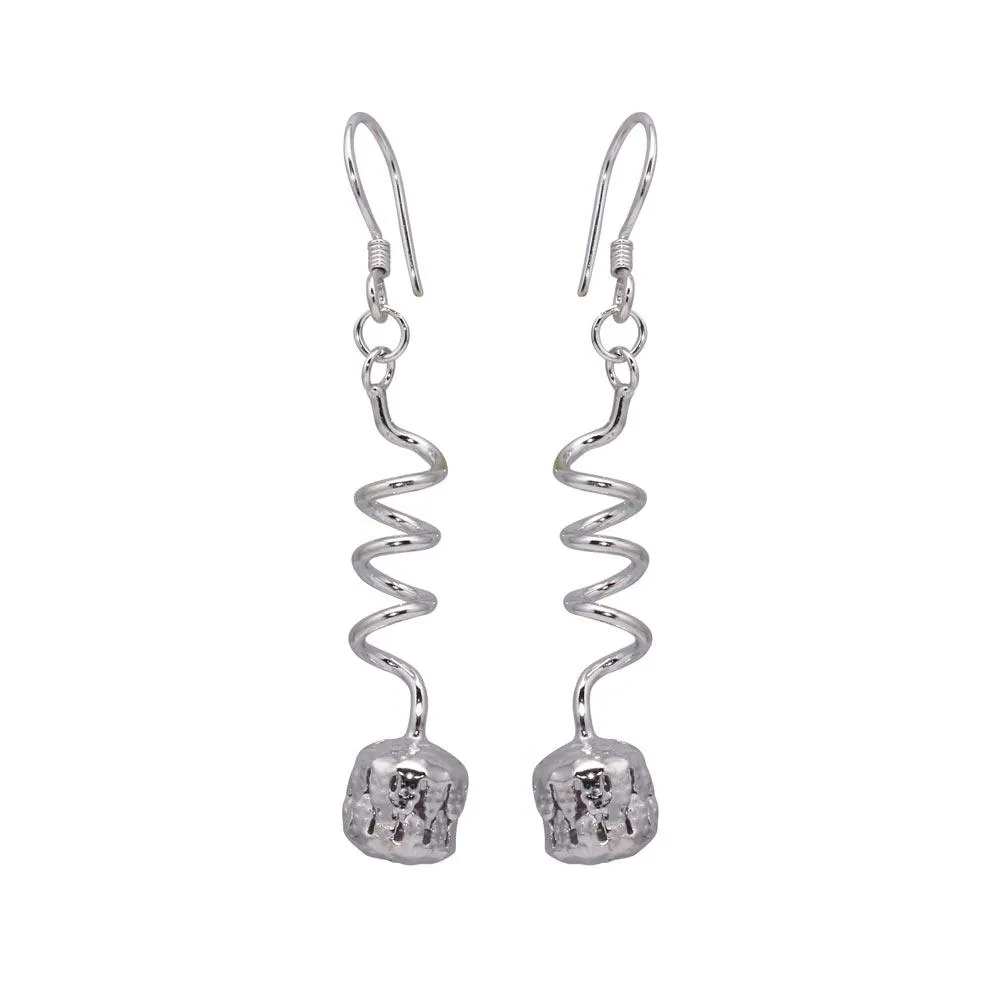 Silver 925 Rhodium Plated Dangling Twisted Wire Hanging Ball CZ Chandelier Hook Earrings - DSE00017
