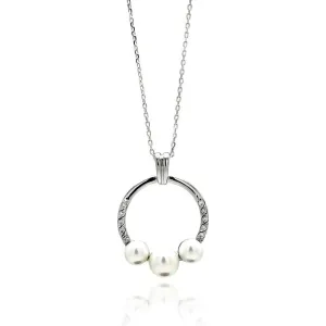Silver 925 Rhodium Plated Open Circle Fresh Water Pearl Necklace - BGP00556