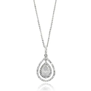 Silver 925 Rhodium Plated Open Teardrop Center CZ Necklace - BGP00664