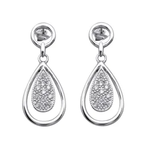 Silver 925 Rhodium Plated Open Teardrop Clear CZ Dangling Stud Earrings - BGE00043