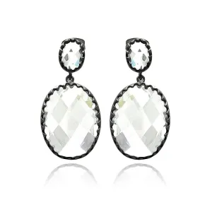 Silver 925 Rhodium Plated Round Black Matte CZ Dangling Earrings - BGE00272