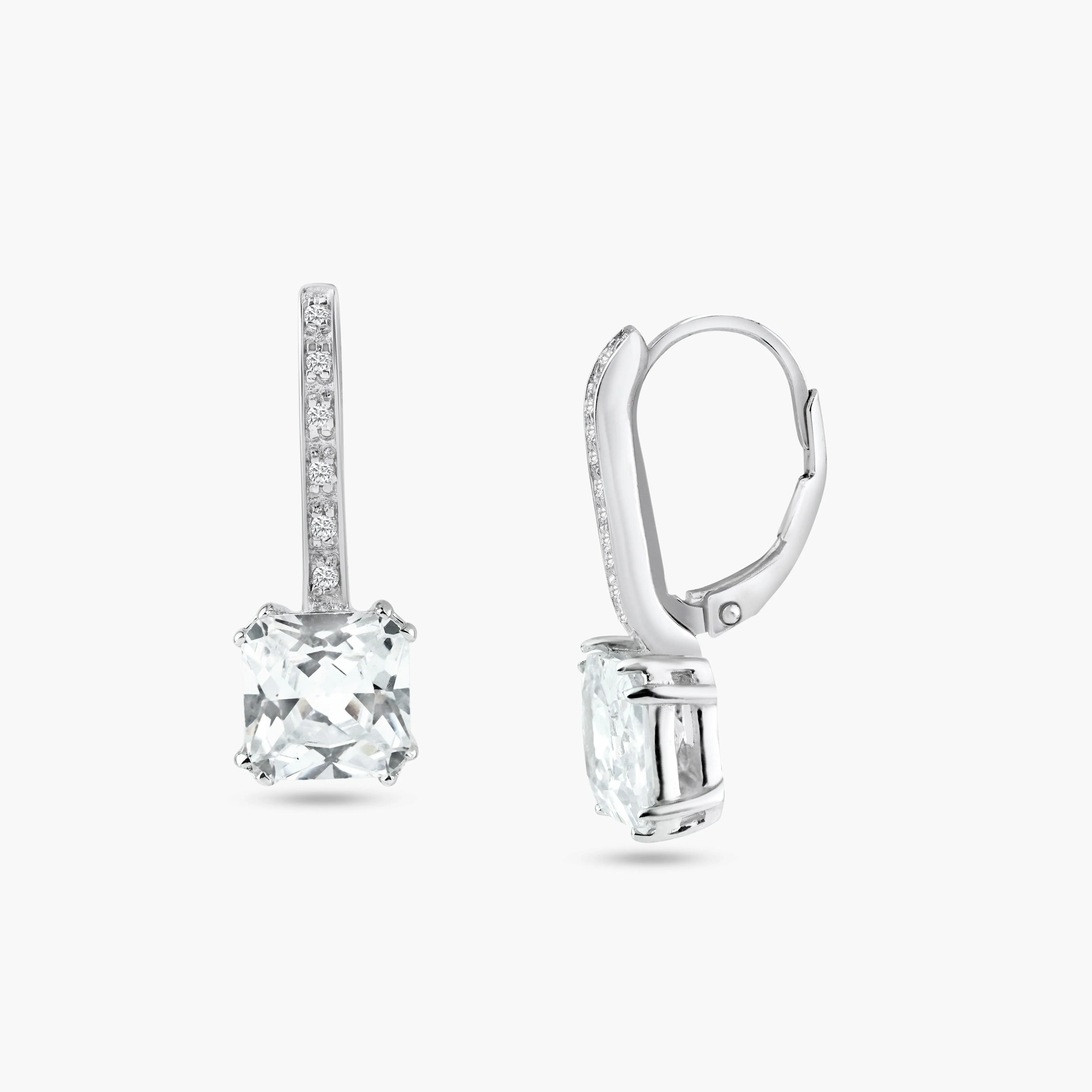 Silver 925 Rhodium Plated Square CZ Hook Earrings - STE00154