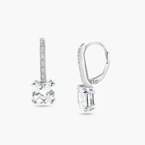 Silver 925 Rhodium Plated Square CZ Hook Earrings - STE00154