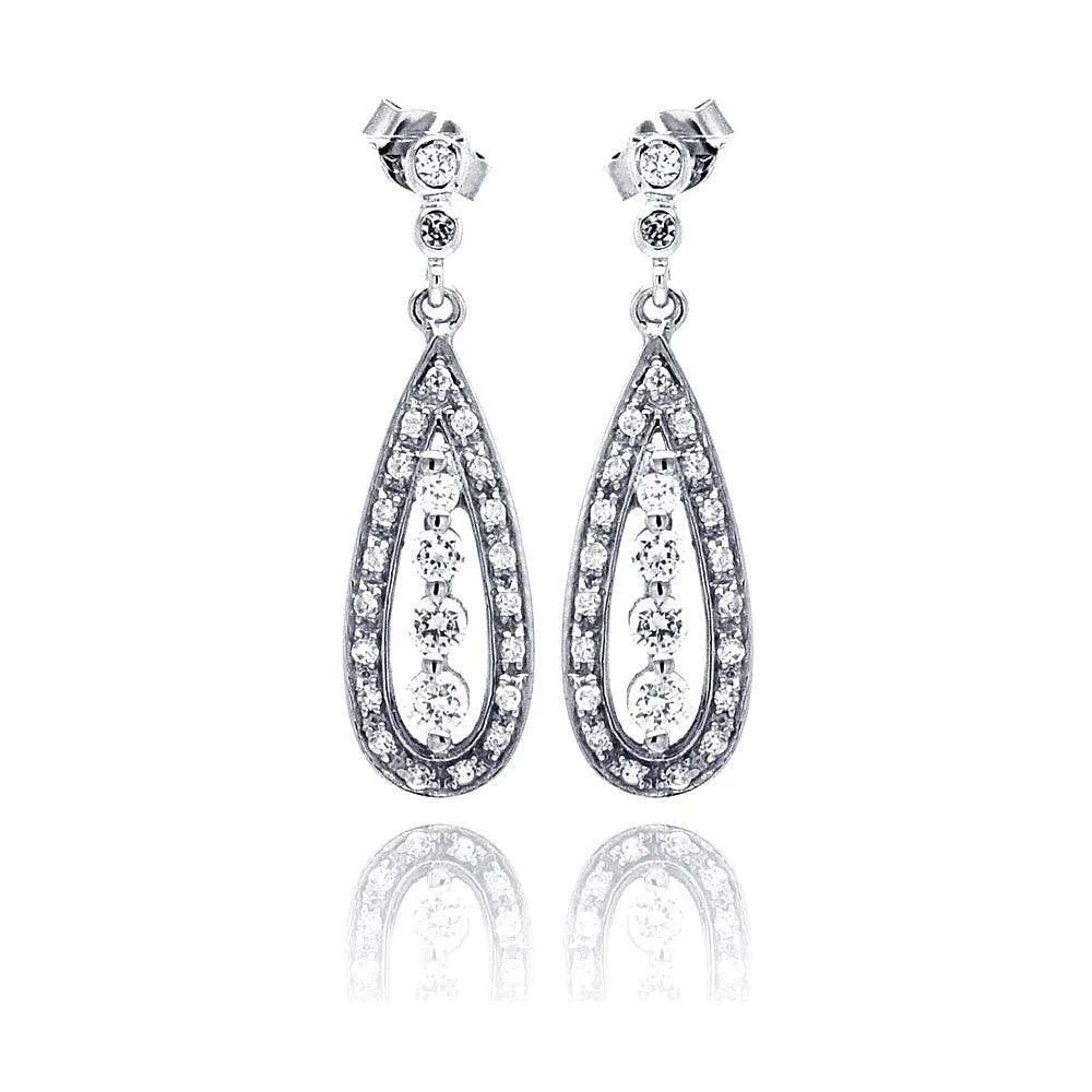 Silver 925 Rhodium Plated Teardrop Marquis CZ Dangling Earrings - STE00660